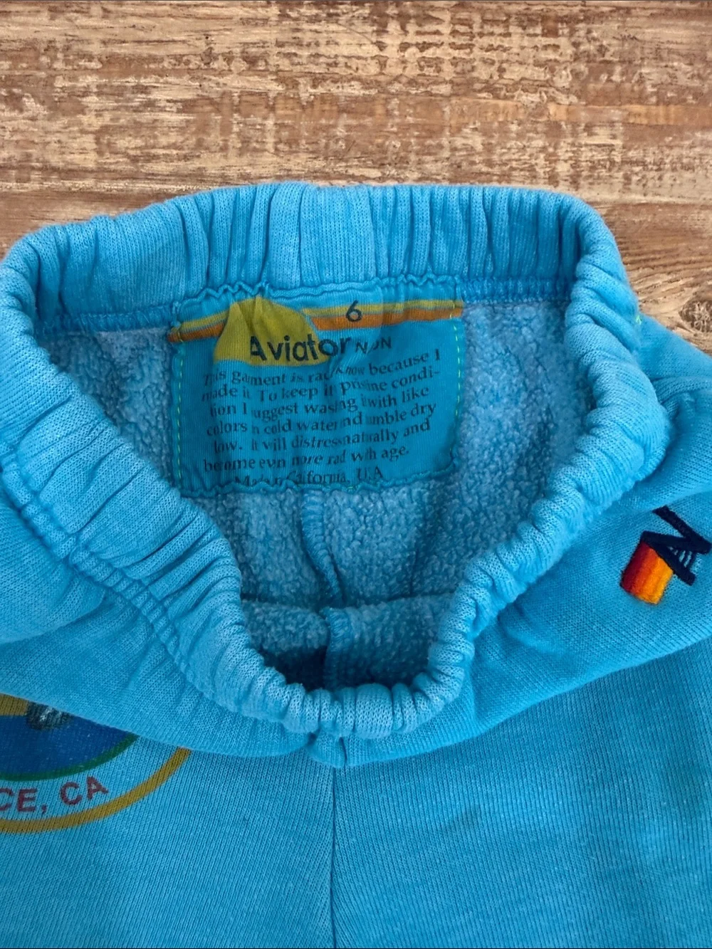 Aviator Nation Kids Bright Blue Terry Shorts with Rainbow Patch
